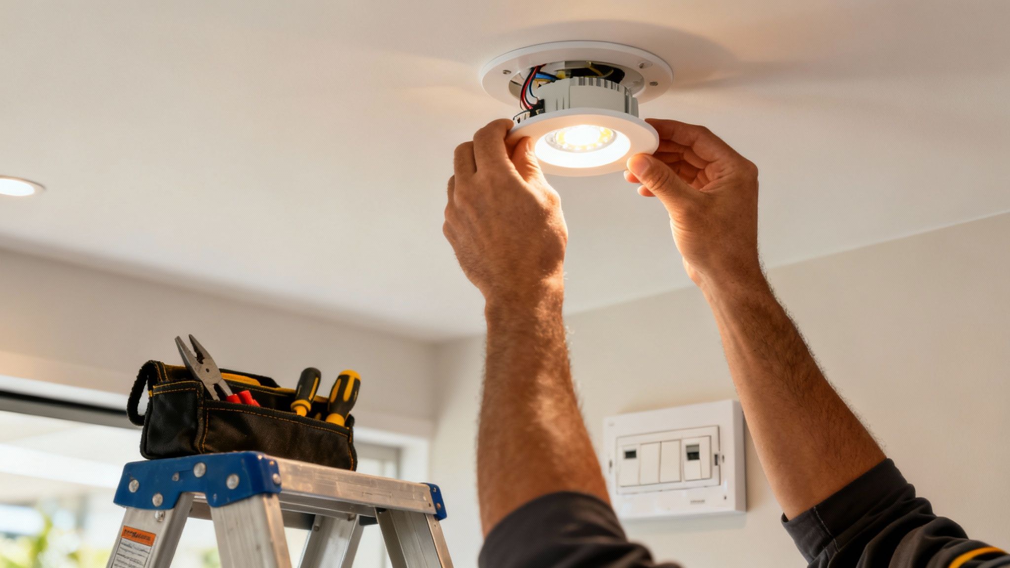 An Electrician Installing Modern Led Lighting In A Brisbane Home