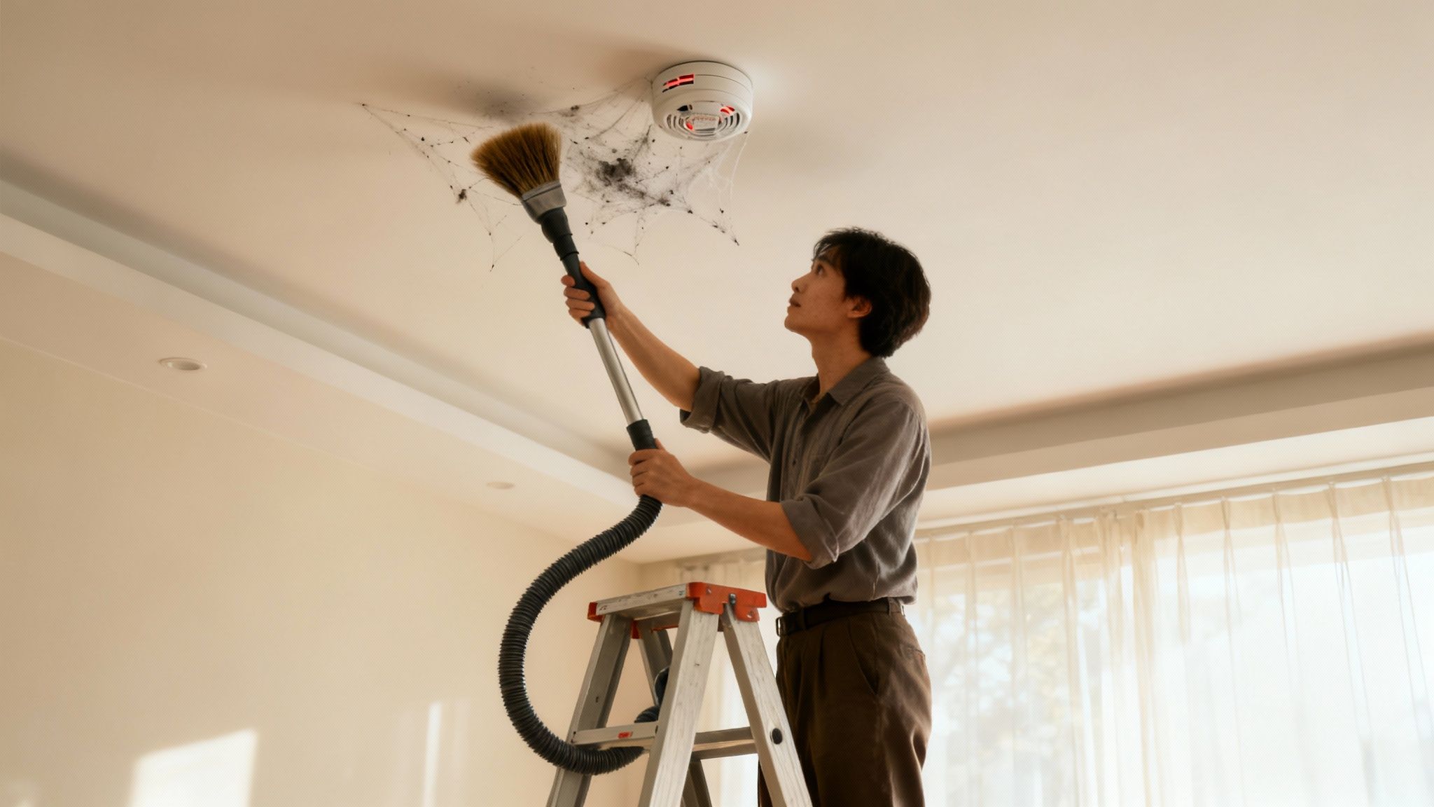 A Person Replacing A 9-Volt Battery In A White Smoke Detector