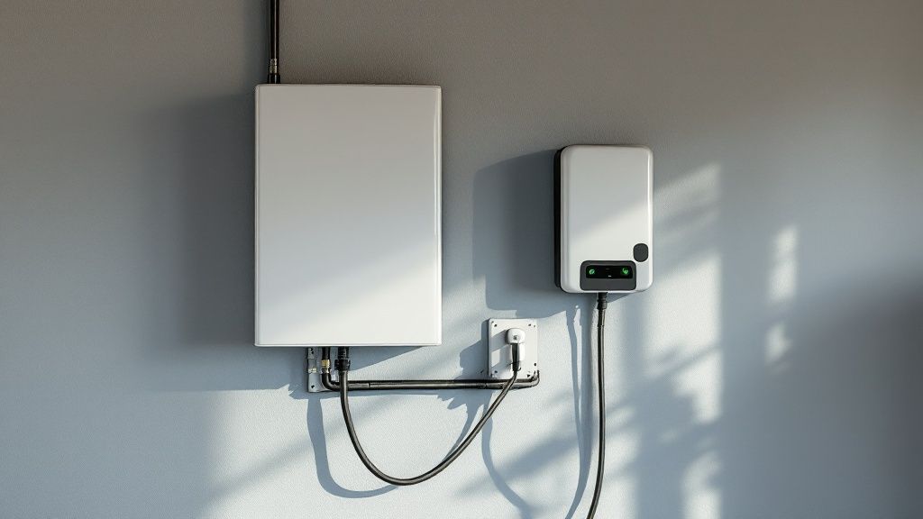 Electrician Installing An Ev Charger Unit On A Wall