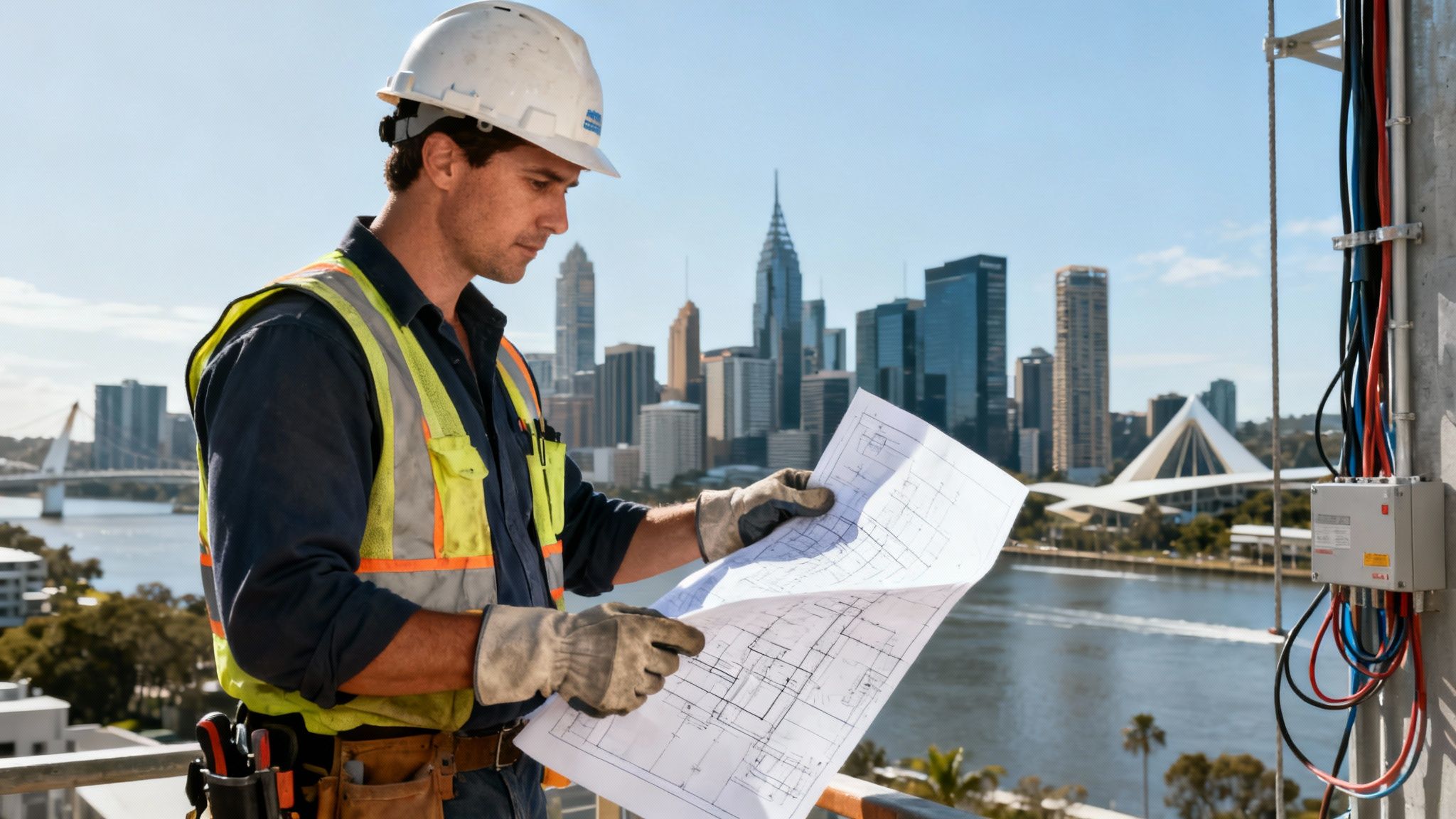 A Professional Electrician Working On A Residential Switchboard, Showcasing Safety And Expertise.