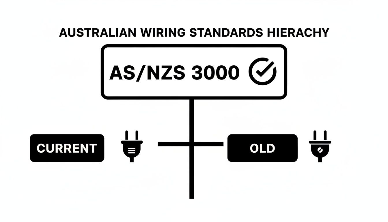 A Homeowner'S Guide To Wiring Colour Codes Australia 1 Australian Wiring Standards Hierarchy Diagram Contrasting Current And Old Electrical Plug Types.