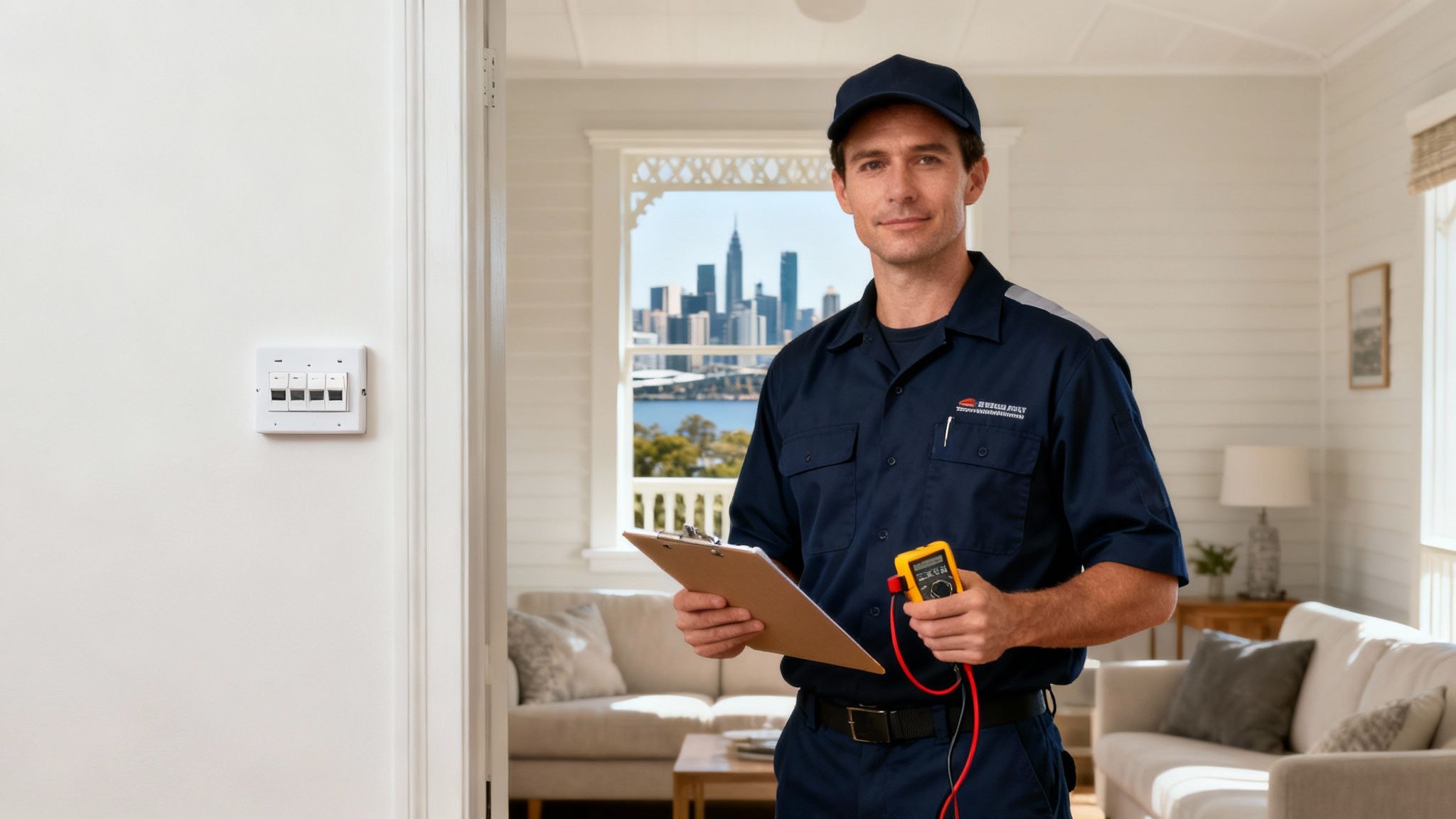A Professional Electrician Working On A Residential Switchboard