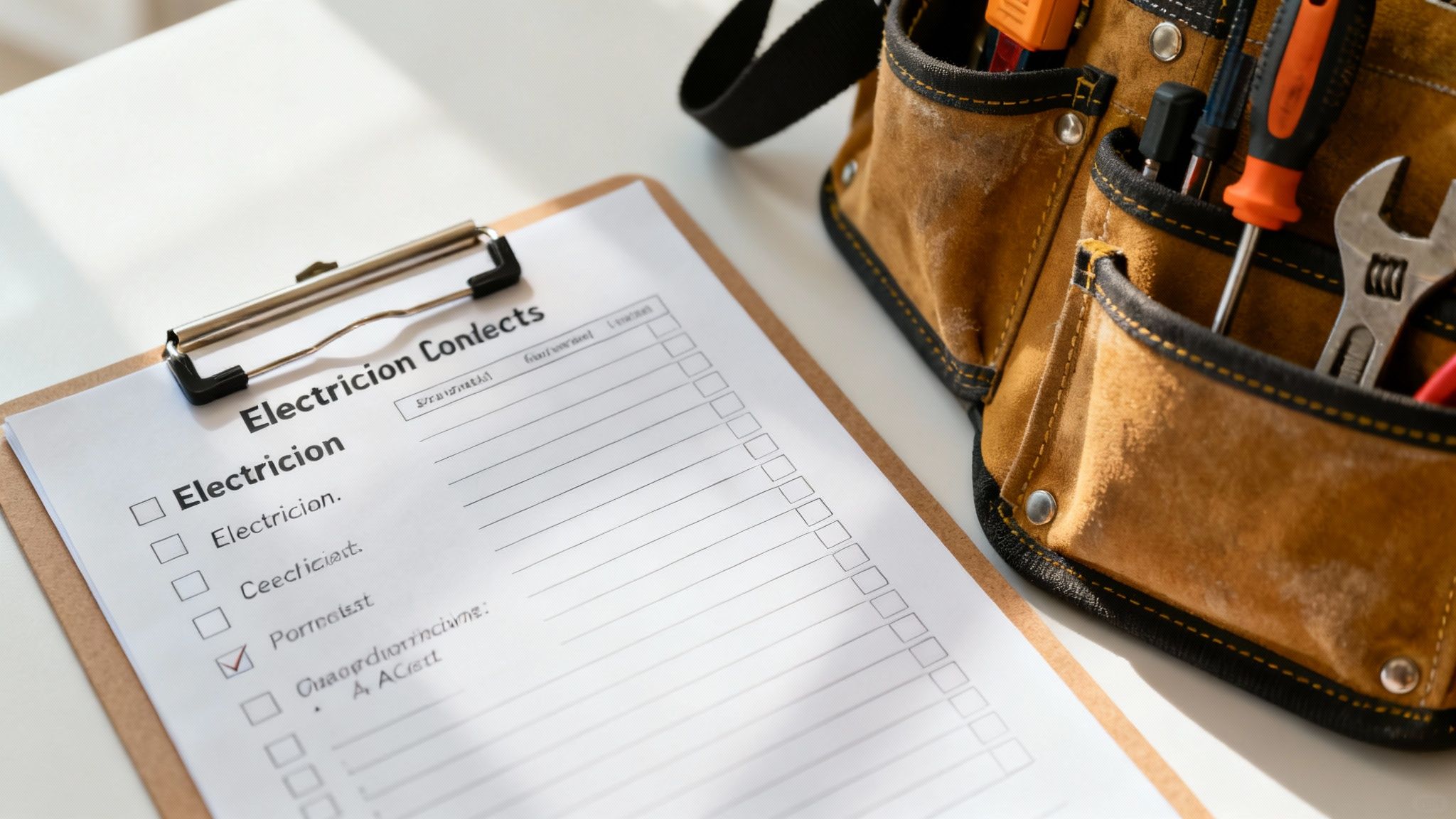An Electrician Showing Their License On A Clipboard To A Homeowner, Building Trust And Demonstrating Professionalism.
