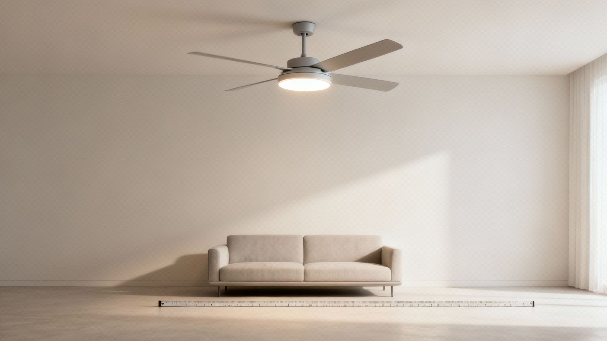A Modern White Ceiling Light And Fan Installed In A Bright, Contemporary Living Room.