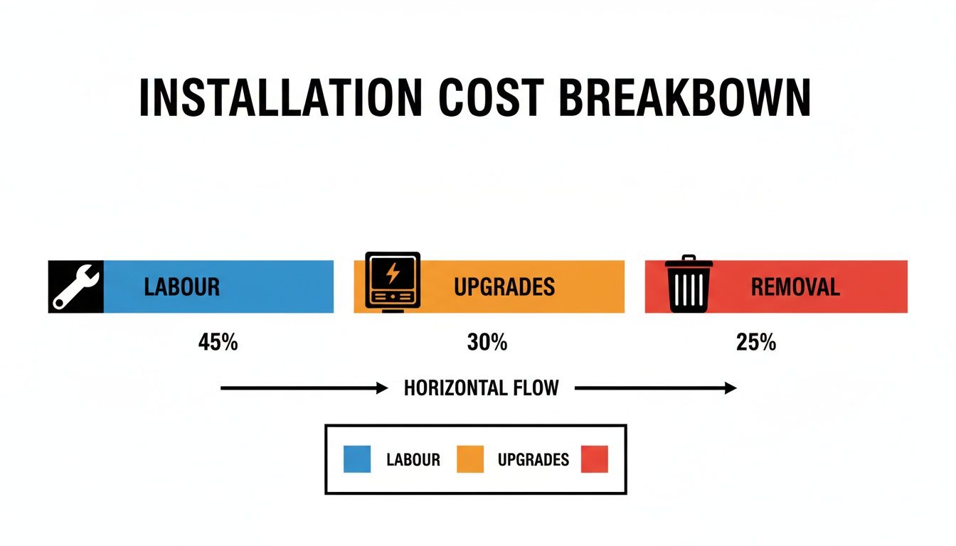 Installation Cost Breakdown Chart Showing Labour At 45%, Upgrades At 30%, And Removal At 25%.