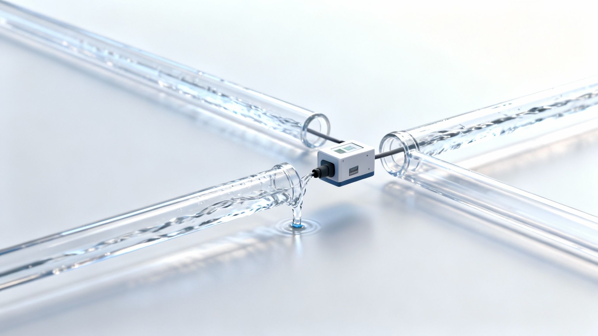 A Precise Flow Sensor Connected To Four Transparent Tubes Filled With Flowing Water.