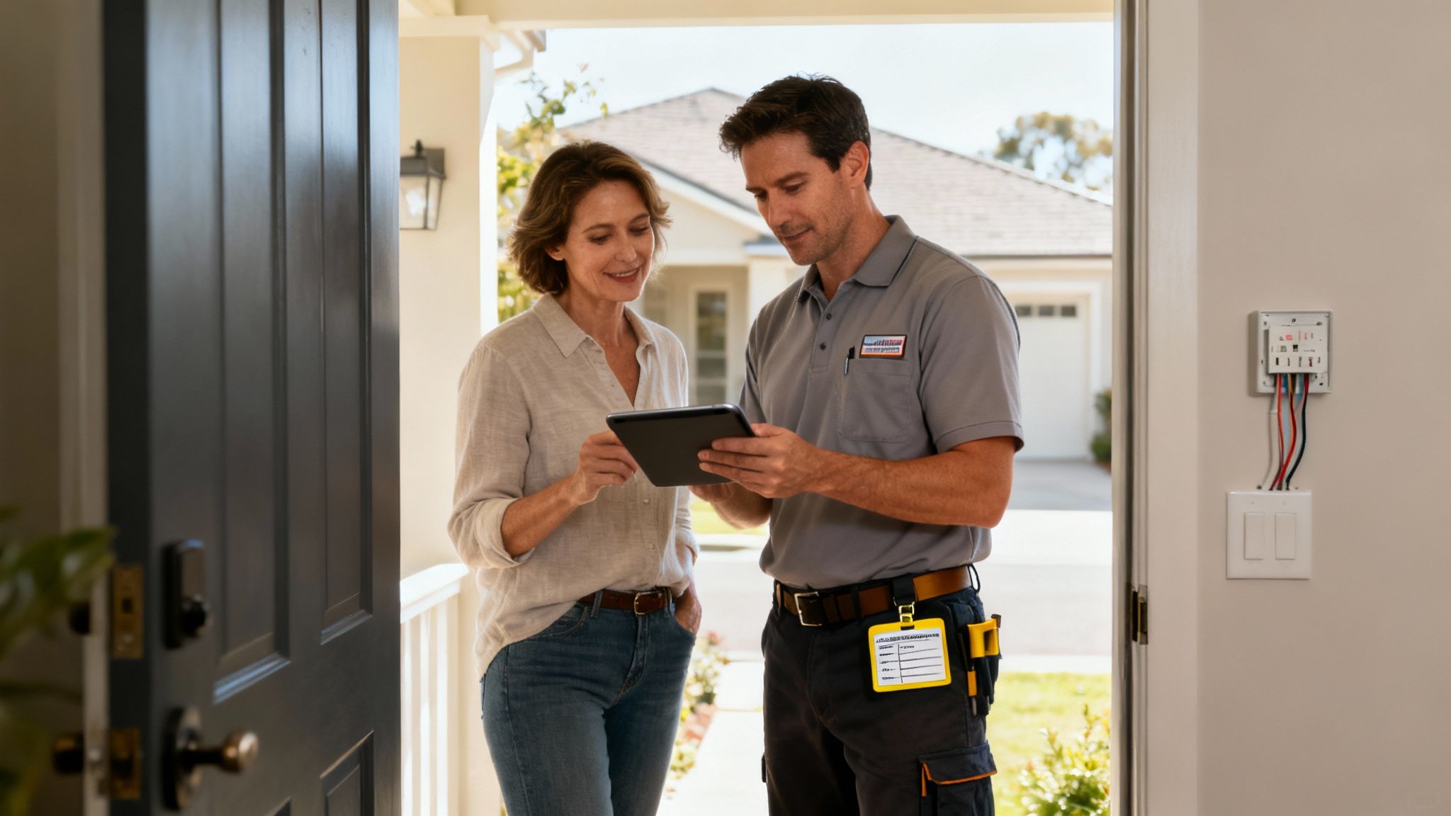 An Electrician Providing A Quote For Rewiring A House To A Homeowner.