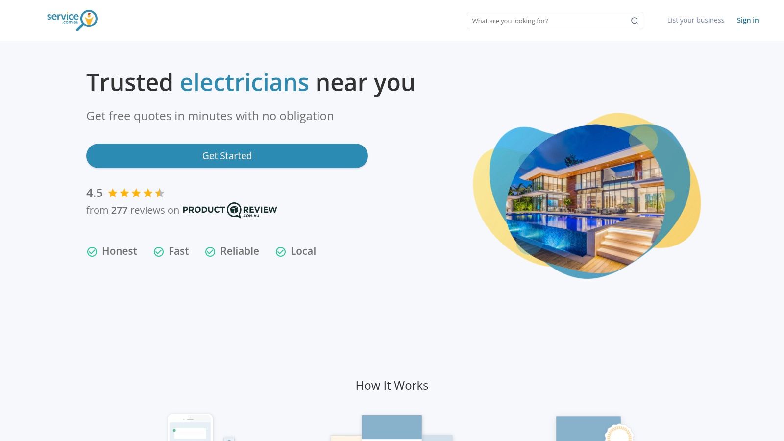 A Screenshot Of The Service.com.au Website Showing How To Get Quotes For An Electrician.