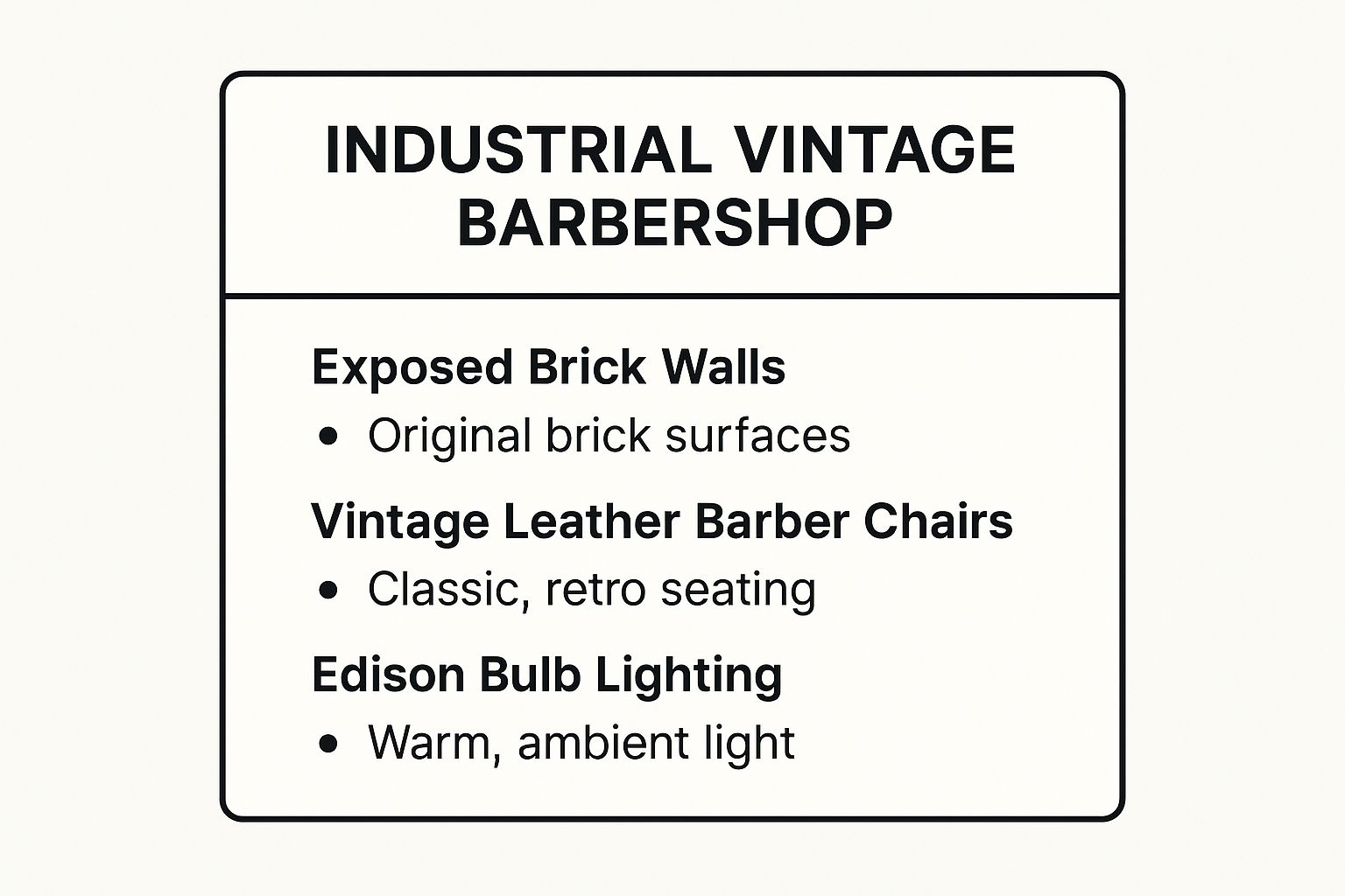 Infographic showing key data about Industrial Vintage Barbershop