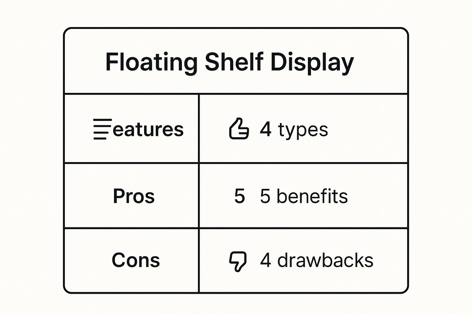 Infographic showing key data about Floating Shelf Display