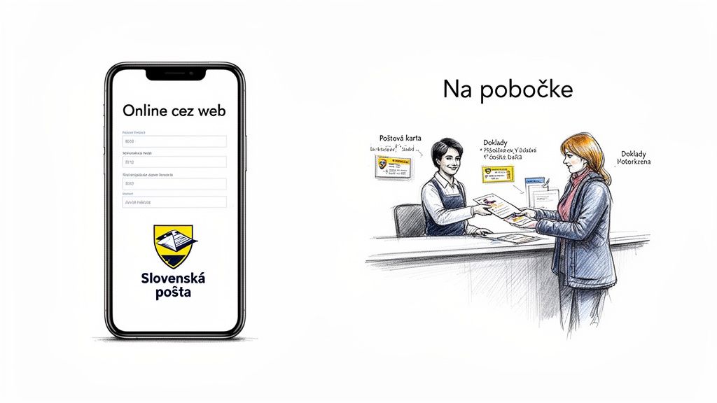 Dve možnosti vybavovania poštových služieb: online cez mobil a osobne na pobočke Slovenskej pošty.
