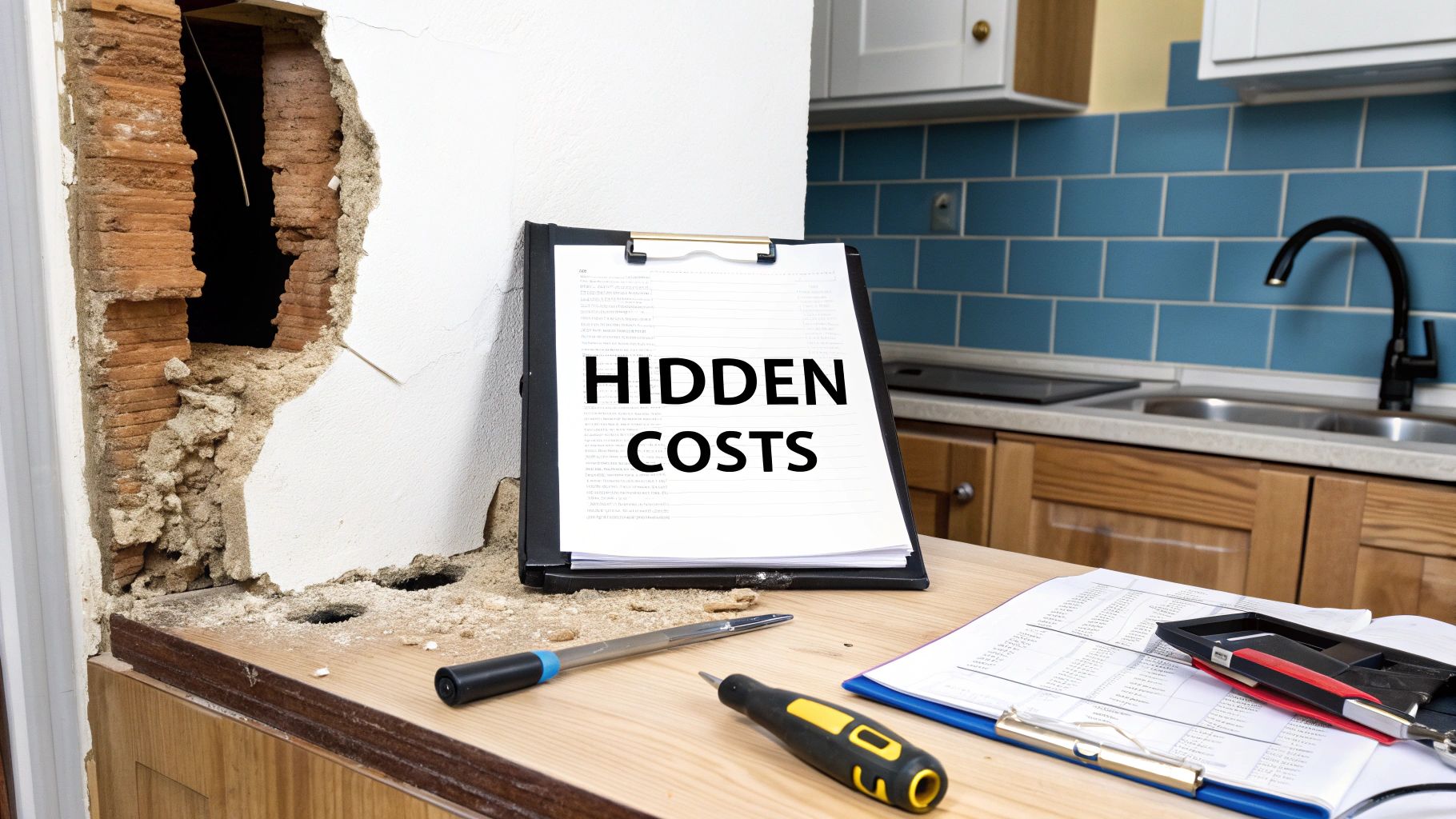 Person reviewing renovation plans and budget on a tablet