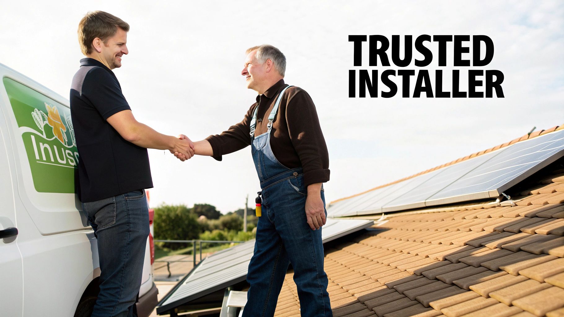 A professional solar installer working on a commercial roof