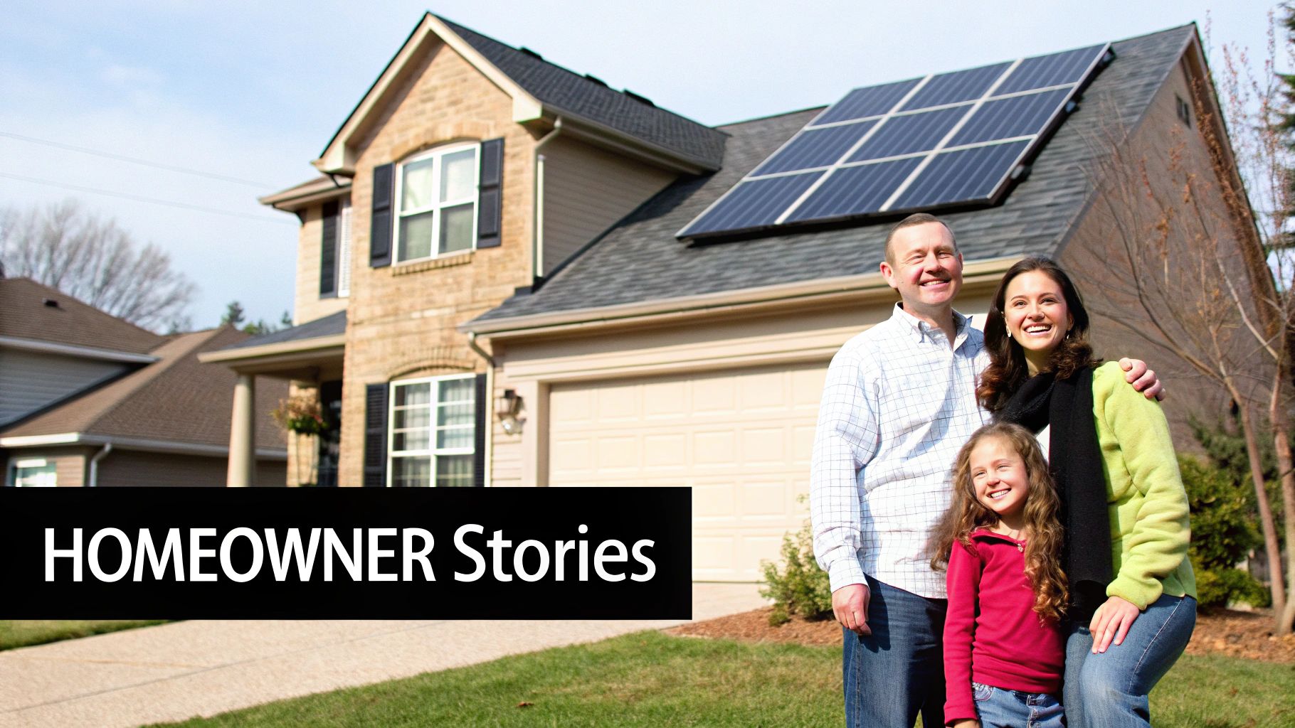 Homeowner smiling while looking at their newly installed solar panels.