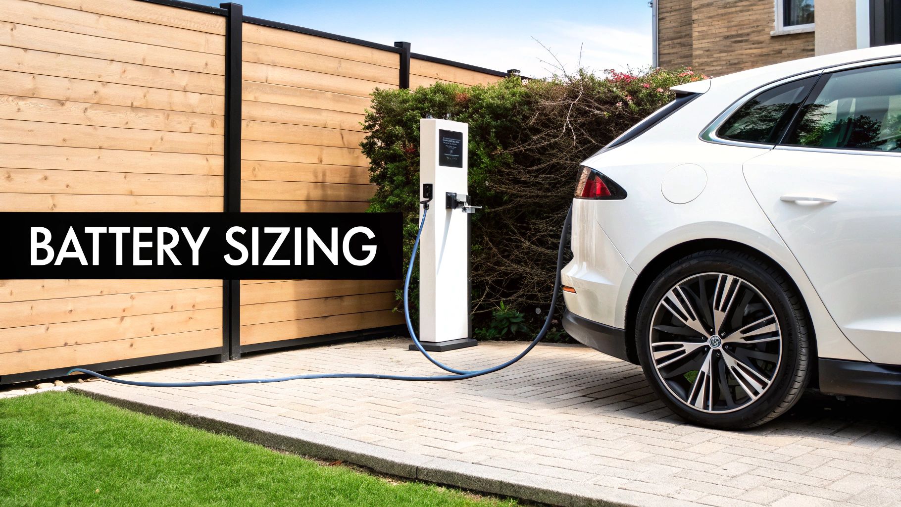 A sleek electric car charging in a driveway with a solar-powered home in the background.