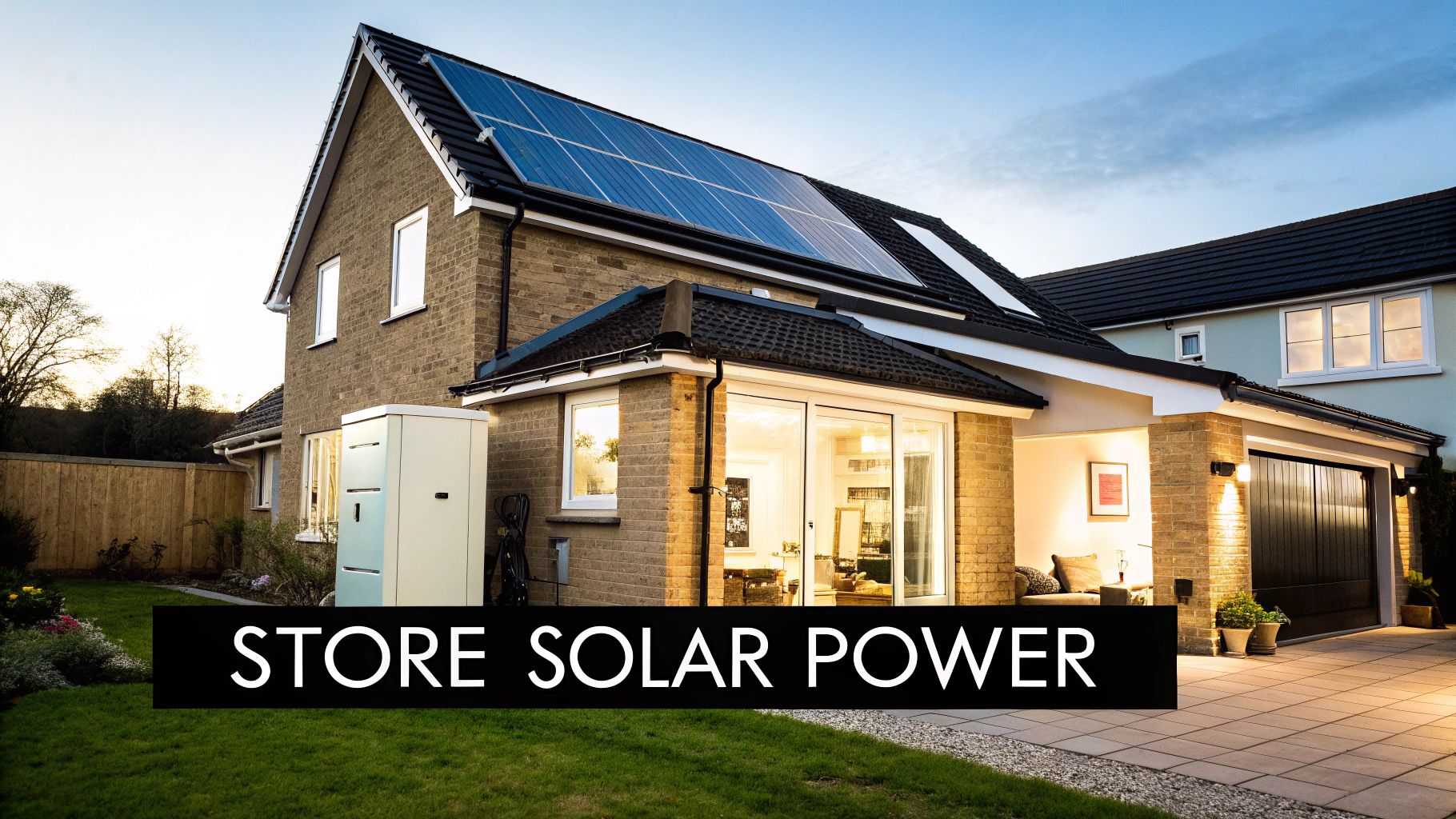 A modern home with solar panels on the roof and a connected EV charger.