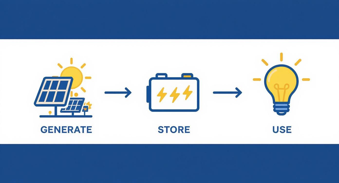 Infographic about battery storage system for solar panels