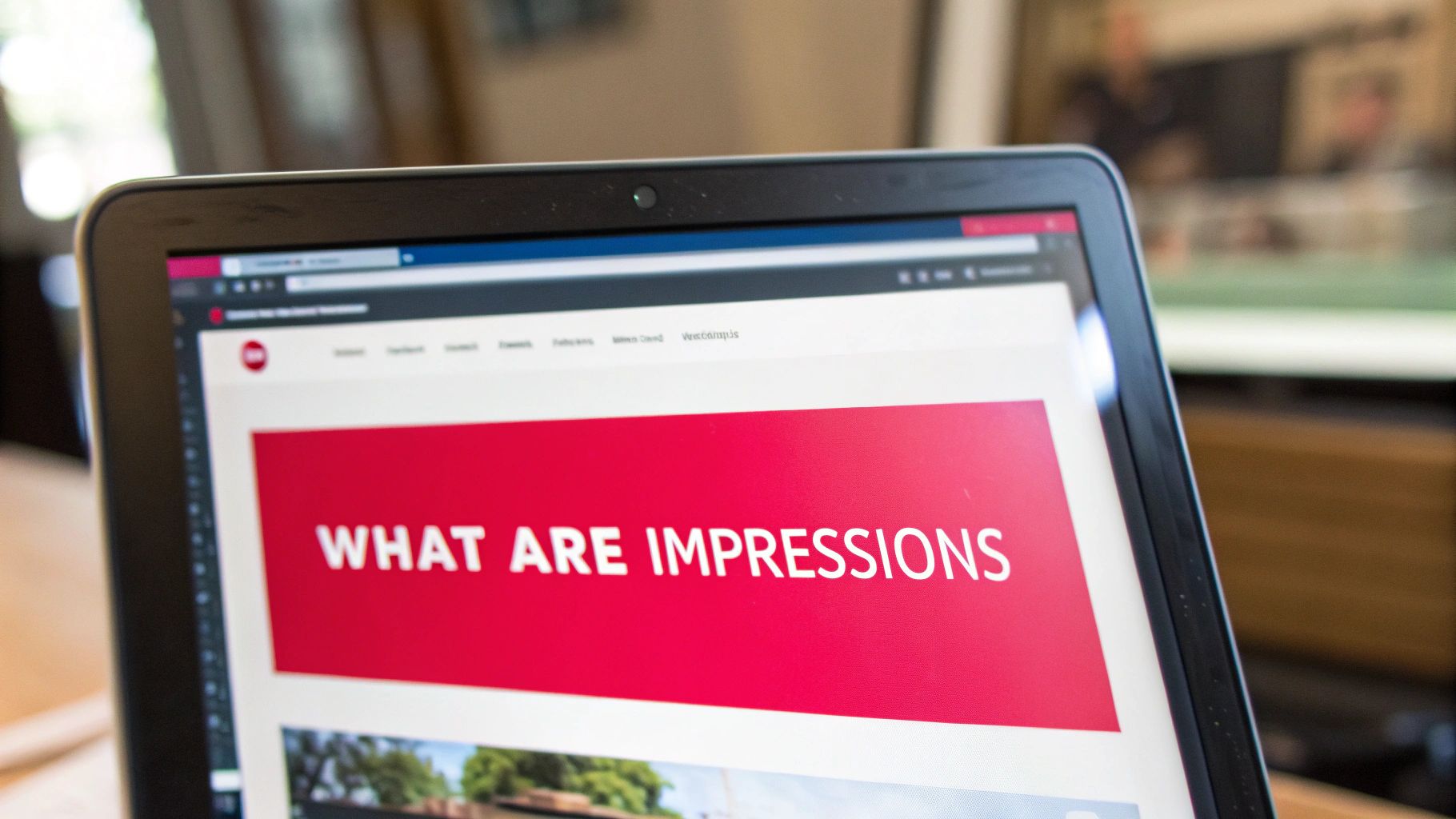 A smartphone displaying social media icons and charts, representing digital marketing analytics and impressions.