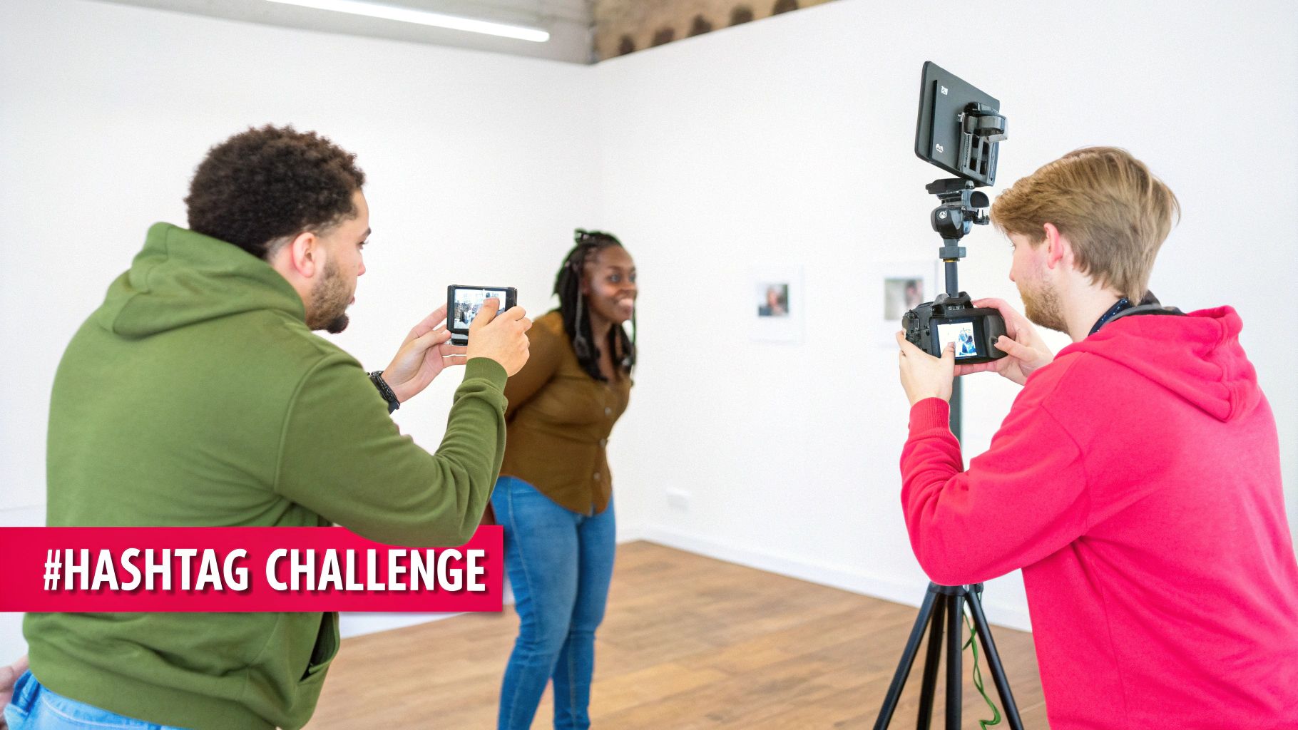 A creative team collaborating on TikTok ad concepts on a tablet.