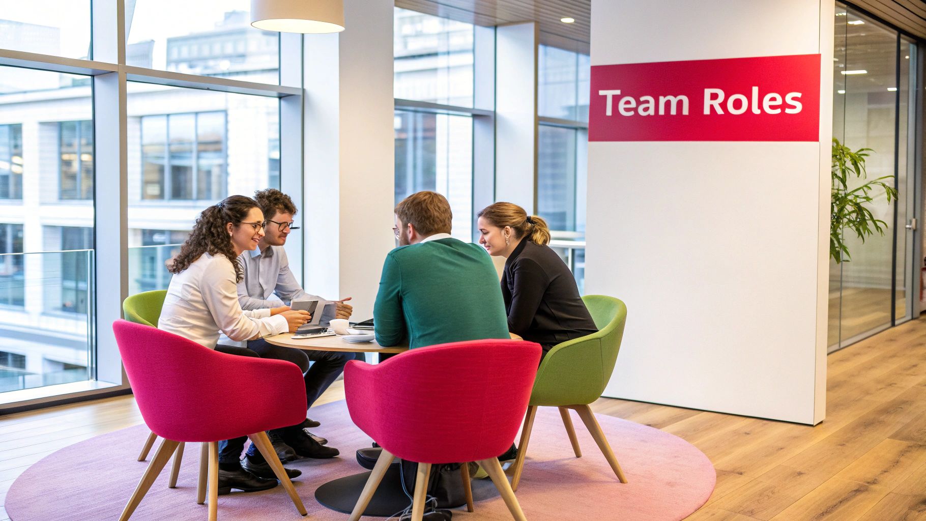 A person at a desk interacting with multiple screens showing workflow charts and team collaboration interfaces.