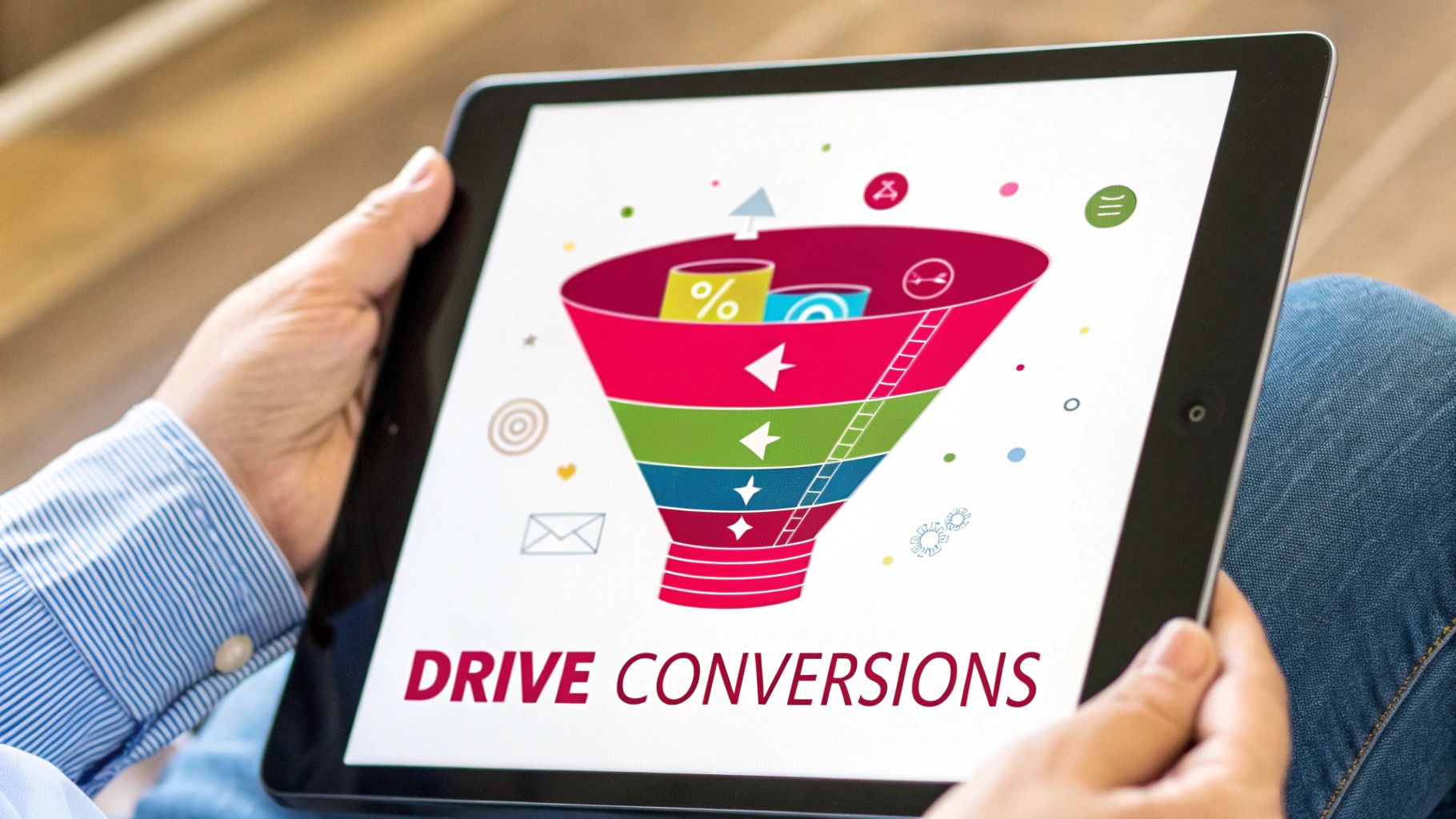 A visual representation of a sales funnel with content pieces leading to a final conversion point.