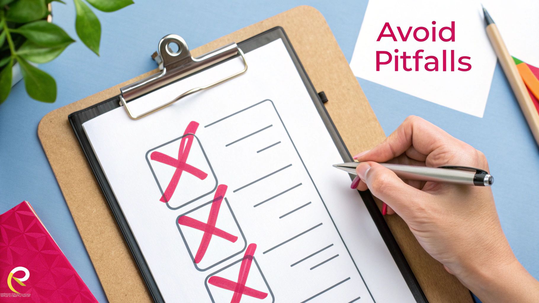 A person looking at a contract with a magnifying glass, highlighting potential issues.