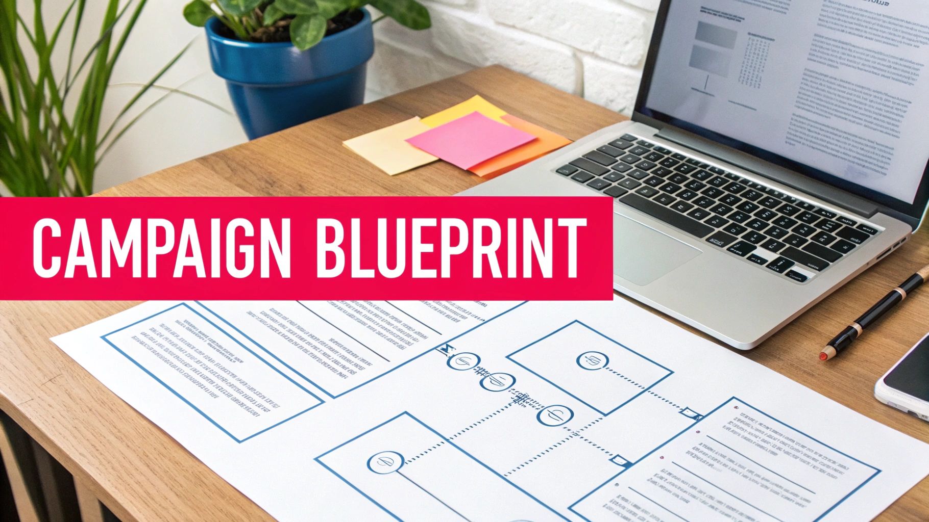 A team collaborating around a whiteboard with audience personas and campaign goals