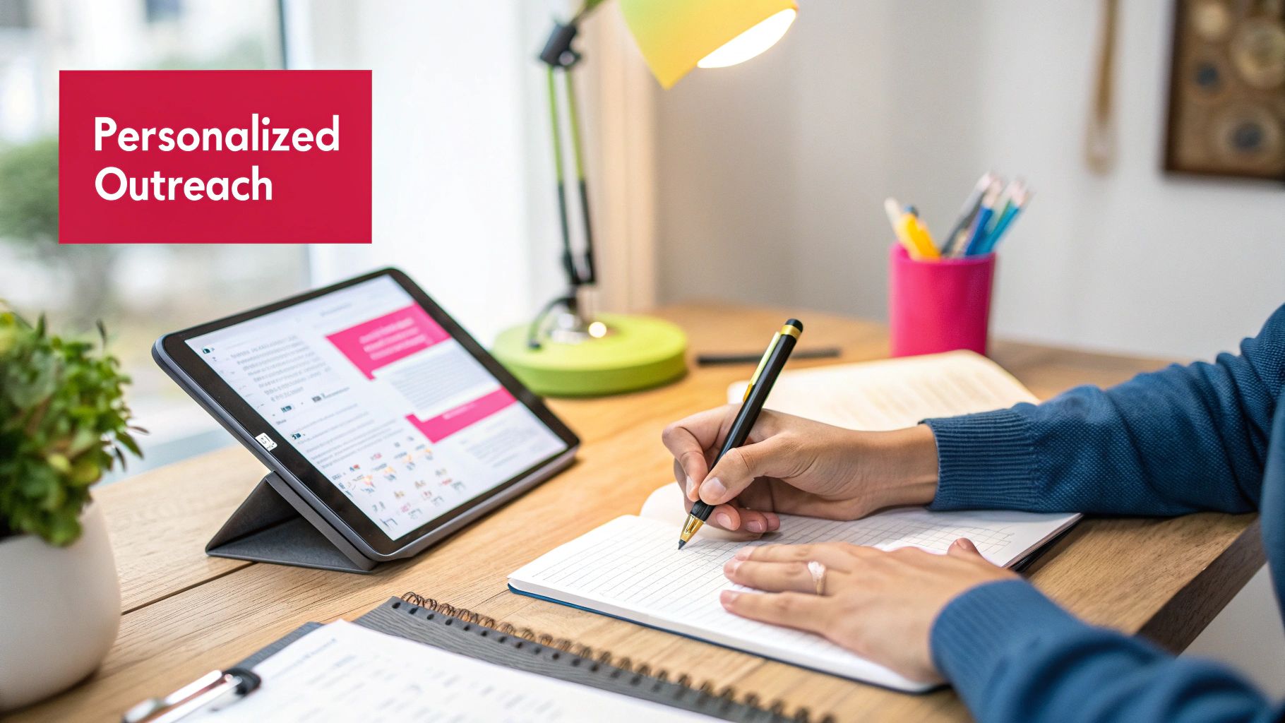 An influencer reading a direct message on their phone while sitting in a cafe.