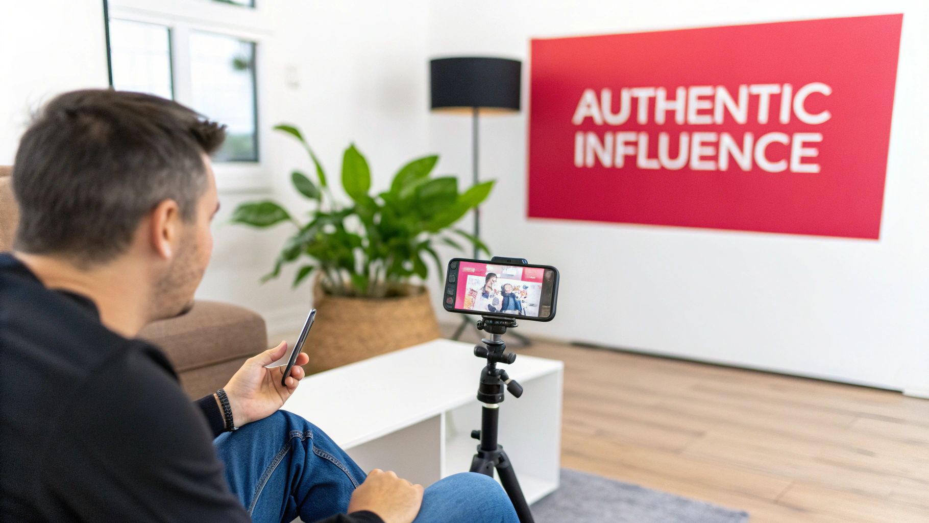 A group of diverse social media influencers collaborating and engaging with their audience.