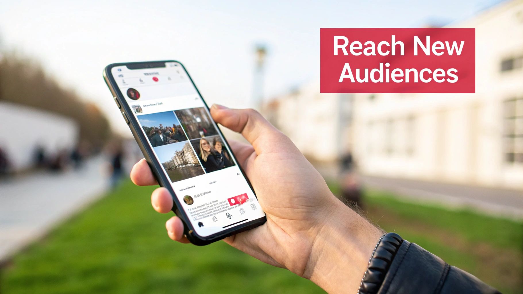 A person creating a video on a smartphone, representing the creation of an Instagram Reel ad.