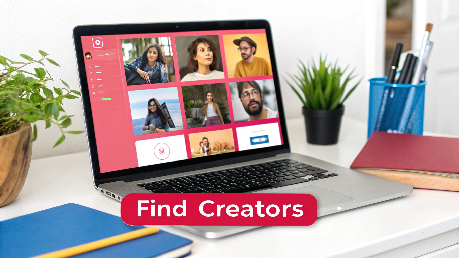 Group of diverse content creators collaborating on a project.