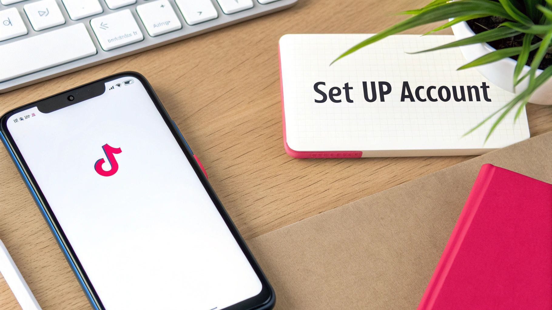 A person holding a smartphone displaying the TikTok app, with shopping bags and product boxes in the background, illustrating e-commerce on the platform.