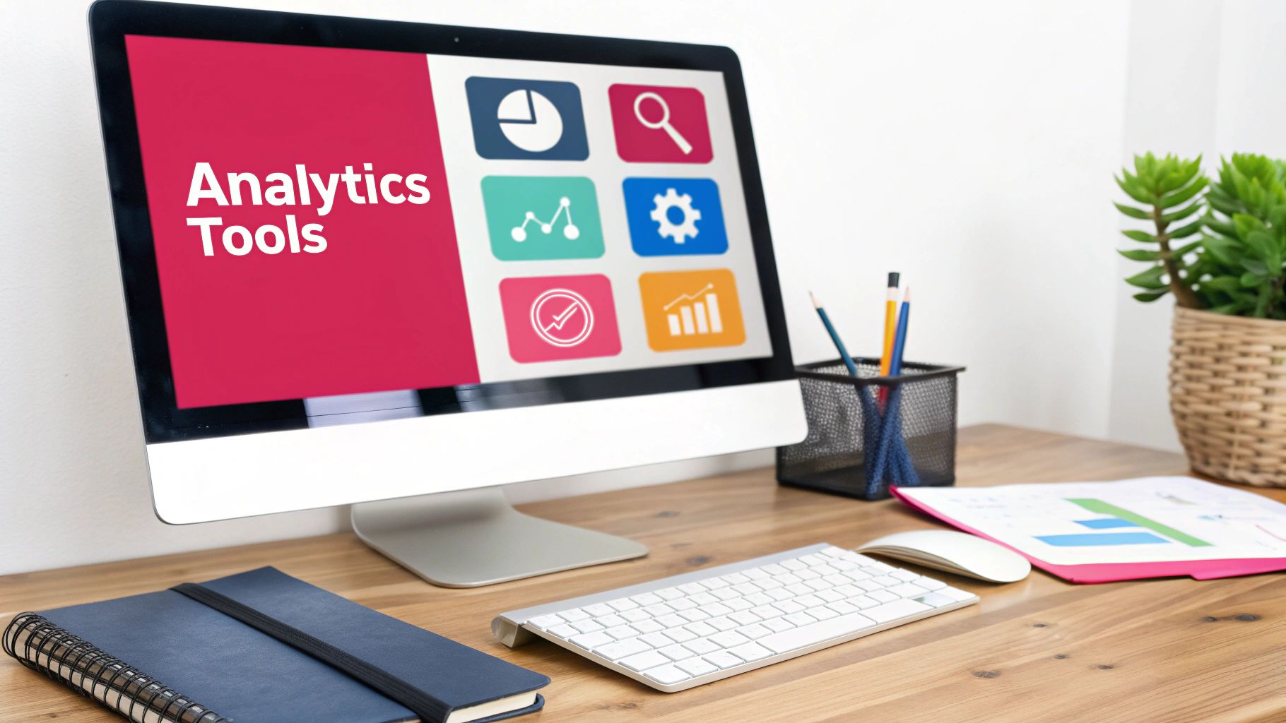 A person working on a laptop with various analytics dashboards and charts visible on the screen.