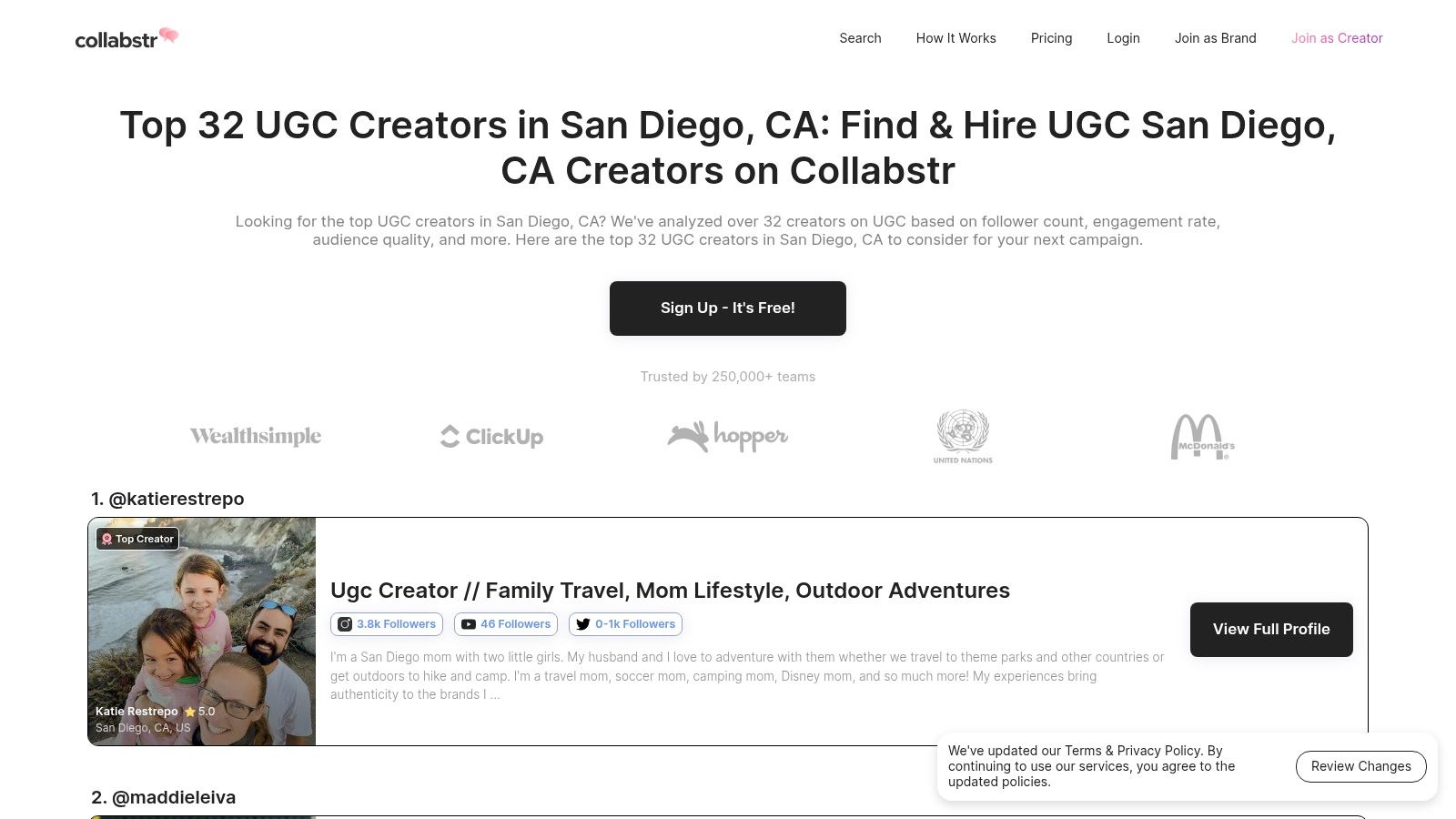 Collabstr creator profile showing pricing and deliverables