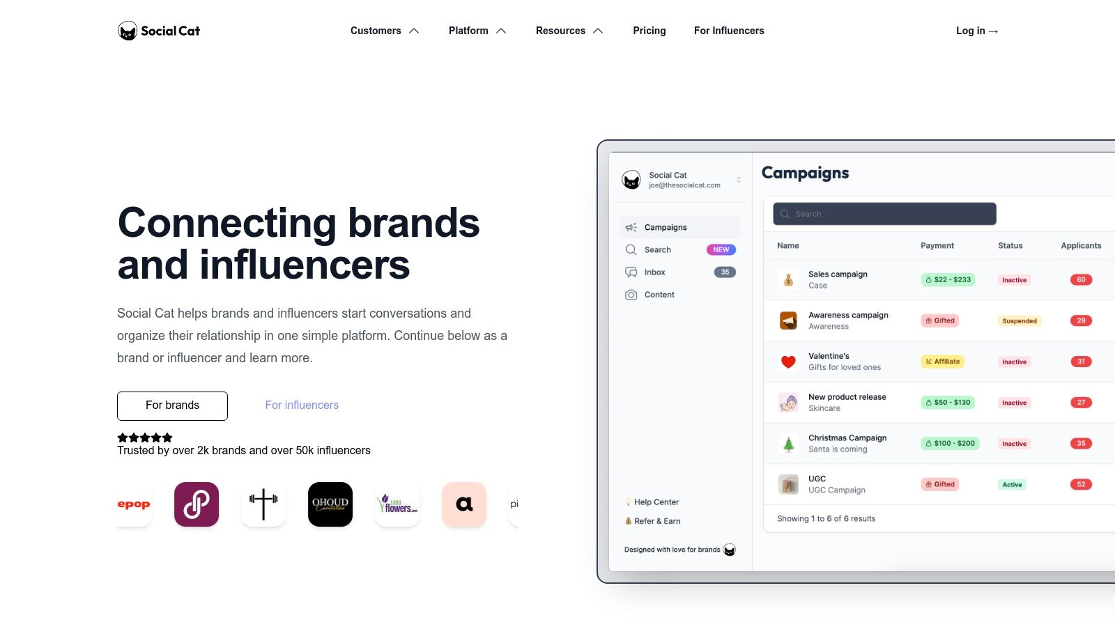 A screenshot of the Social Cat influencer platform, showcasing a campaign brief for a UGC collaboration.