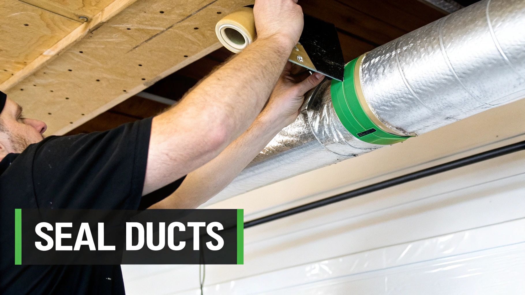 HVAC system with ducts running into a room, representing optimized heating.