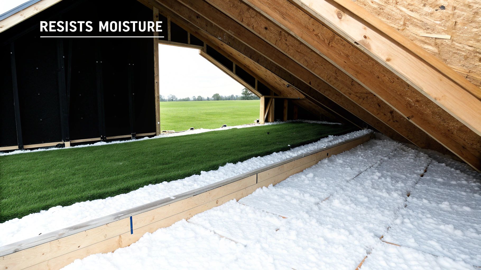 Attic insulation comparison showing spray foam moisture resistance versus fiberglass batting material