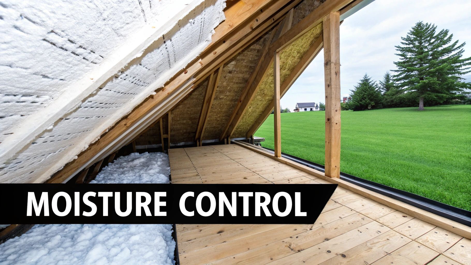 A detailed shot of closed-cell spray foam applied to the underside of a roof deck, showcasing its seamless and rigid texture.