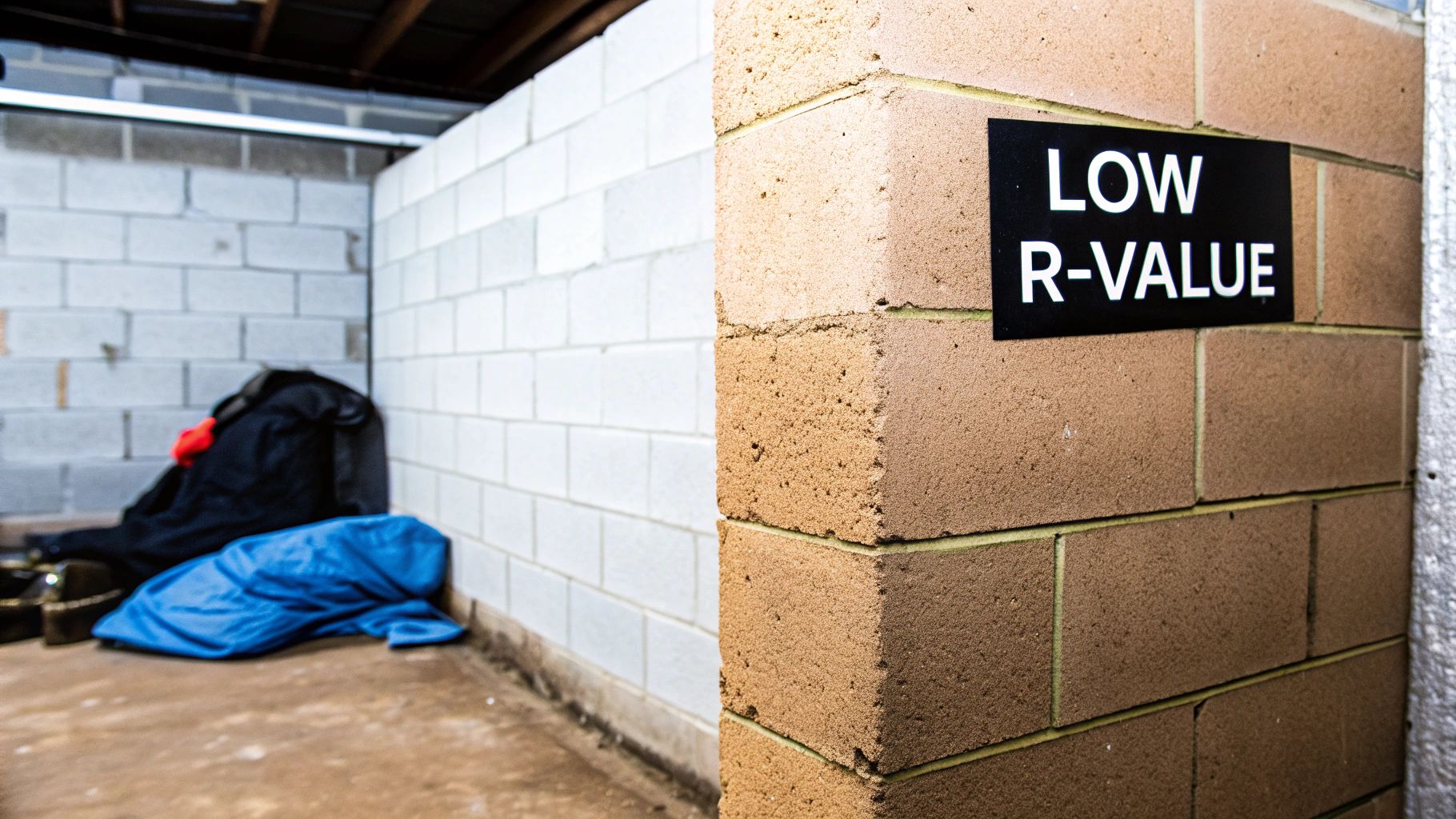 Concrete blocks being used in the construction of a house wall