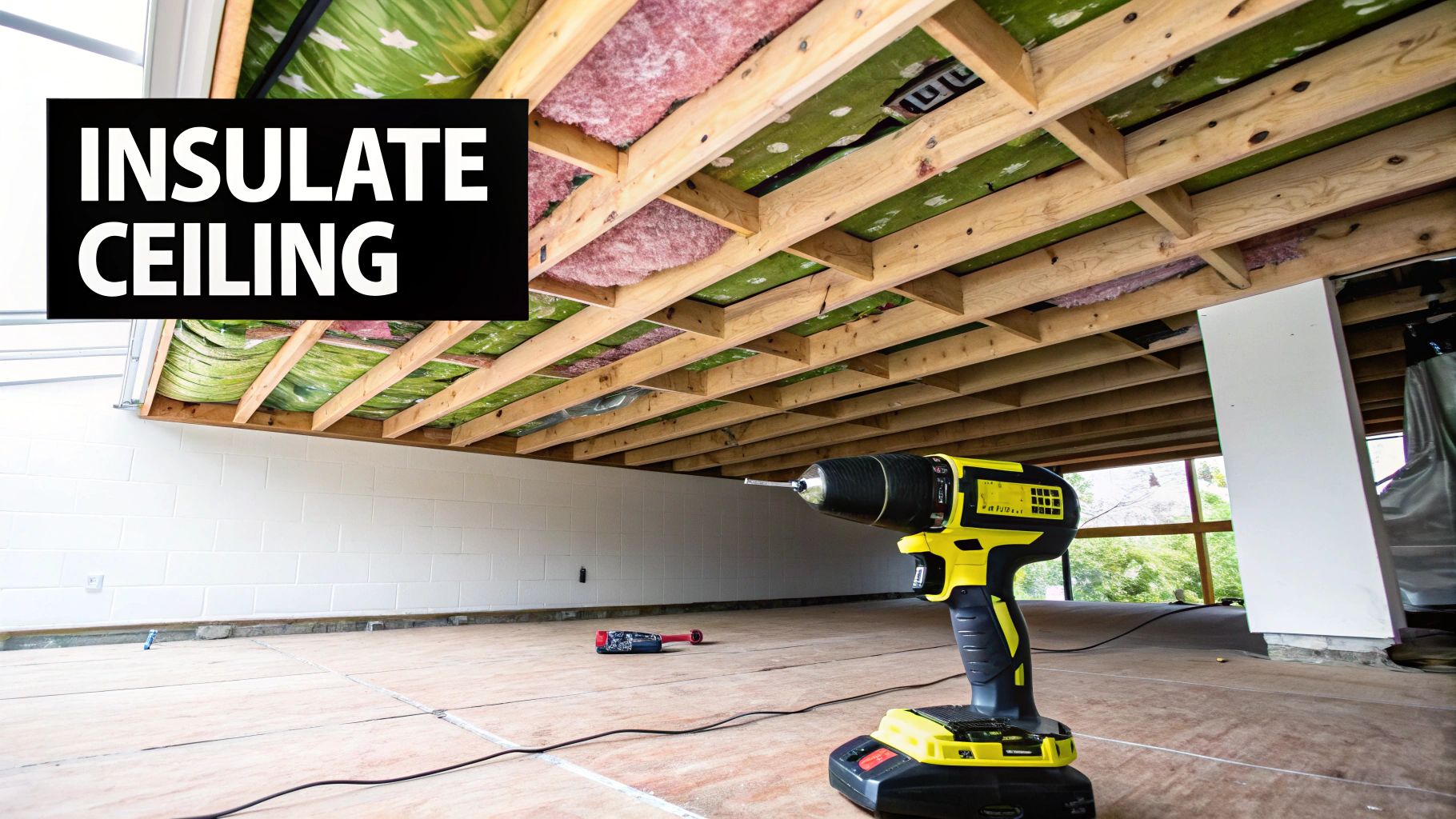 A properly insulated garage ceiling creating a thermal barrier to keep the room above warm.