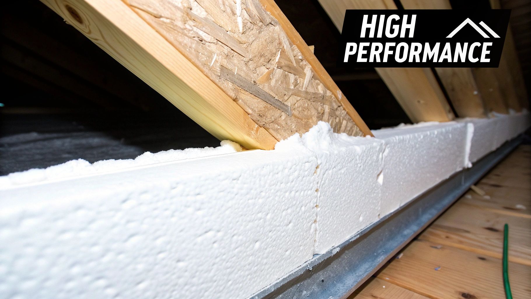 A professional installer applying spray foam insulation inside a wall cavity.