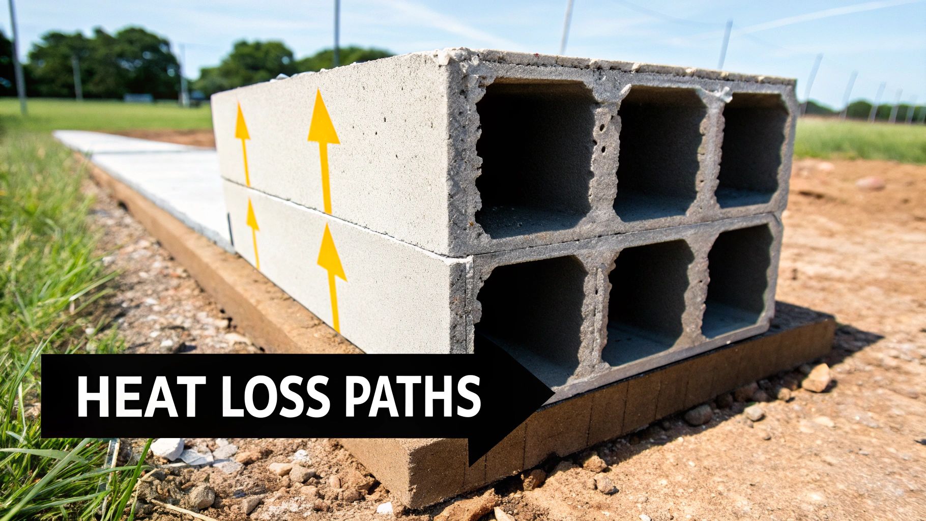 A thermal camera shows heat escaping from a concrete block wall