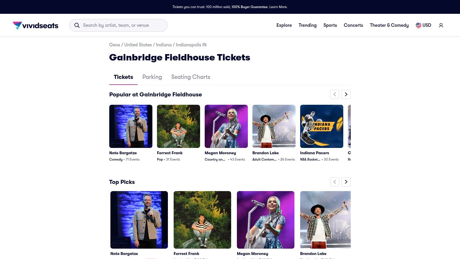 Vivid Seats — Gainbridge Fieldhouse venue page