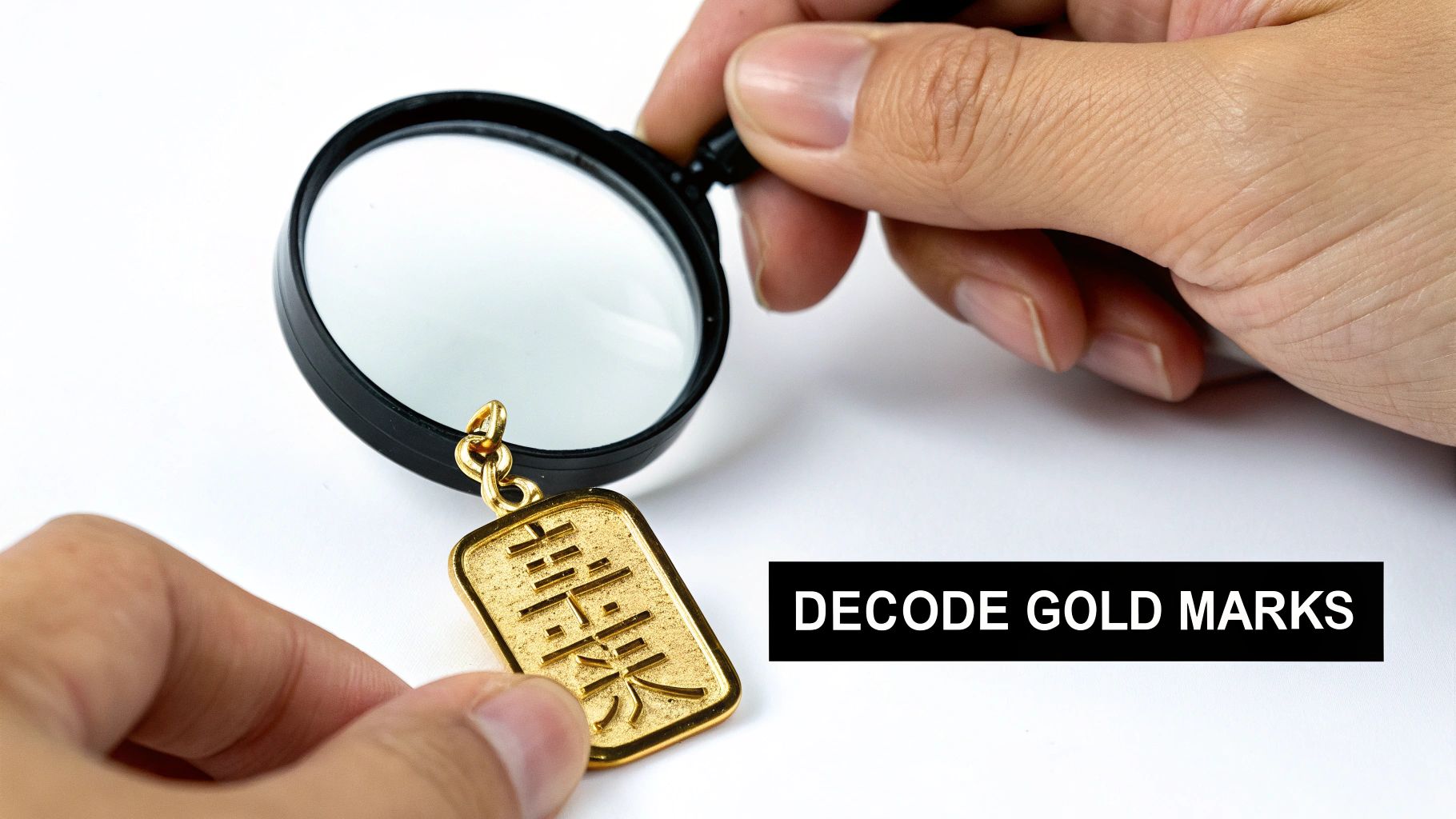 A close-up of Chinese gold marks on a piece of jewelry