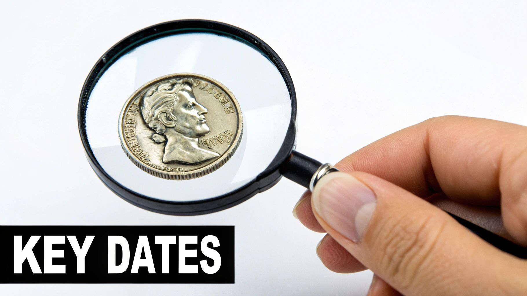 A detailed image showing the key grading points on a Mercury Dime