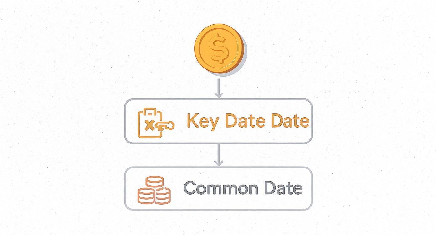 Flowchart showing coin value hierarchy from key date to common date with dollar symbol