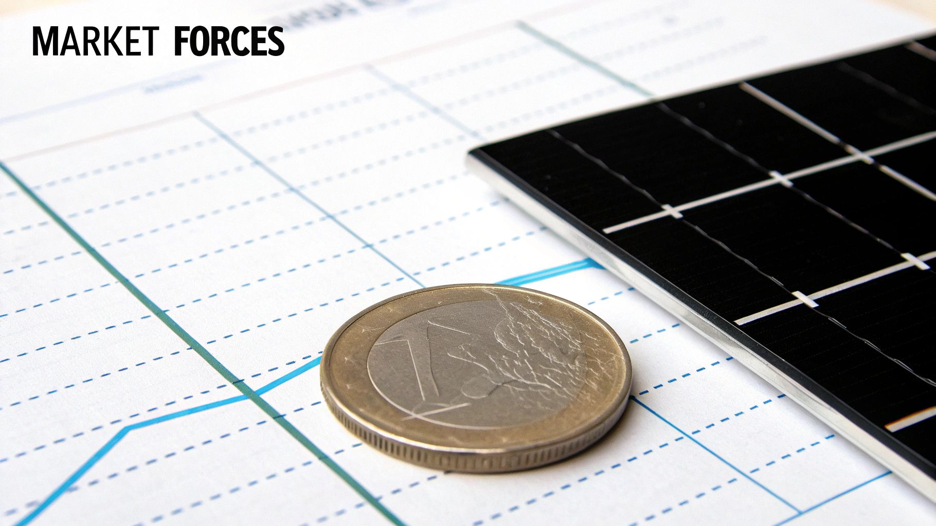 A seesaw balancing an industrial gear and a stack of silver coins, representing the market forces that drive silver prices.