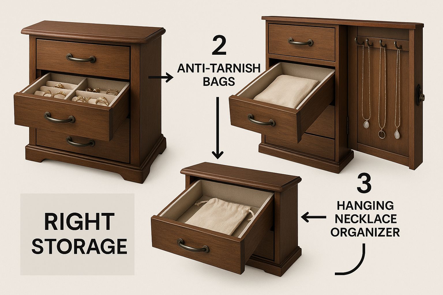 Infographic about how to store gold jewelry