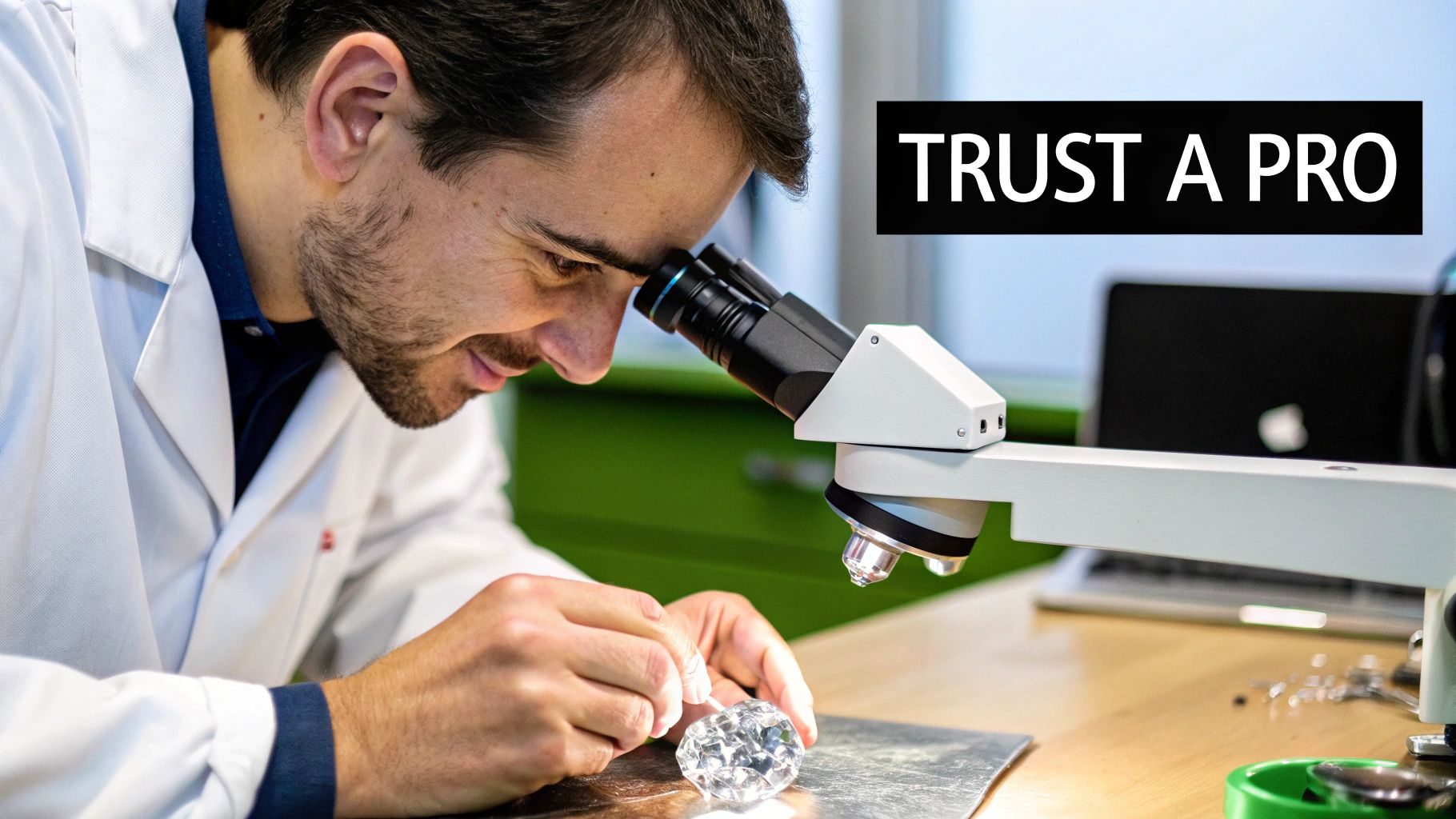 Professional Gemologist Testing Diamond