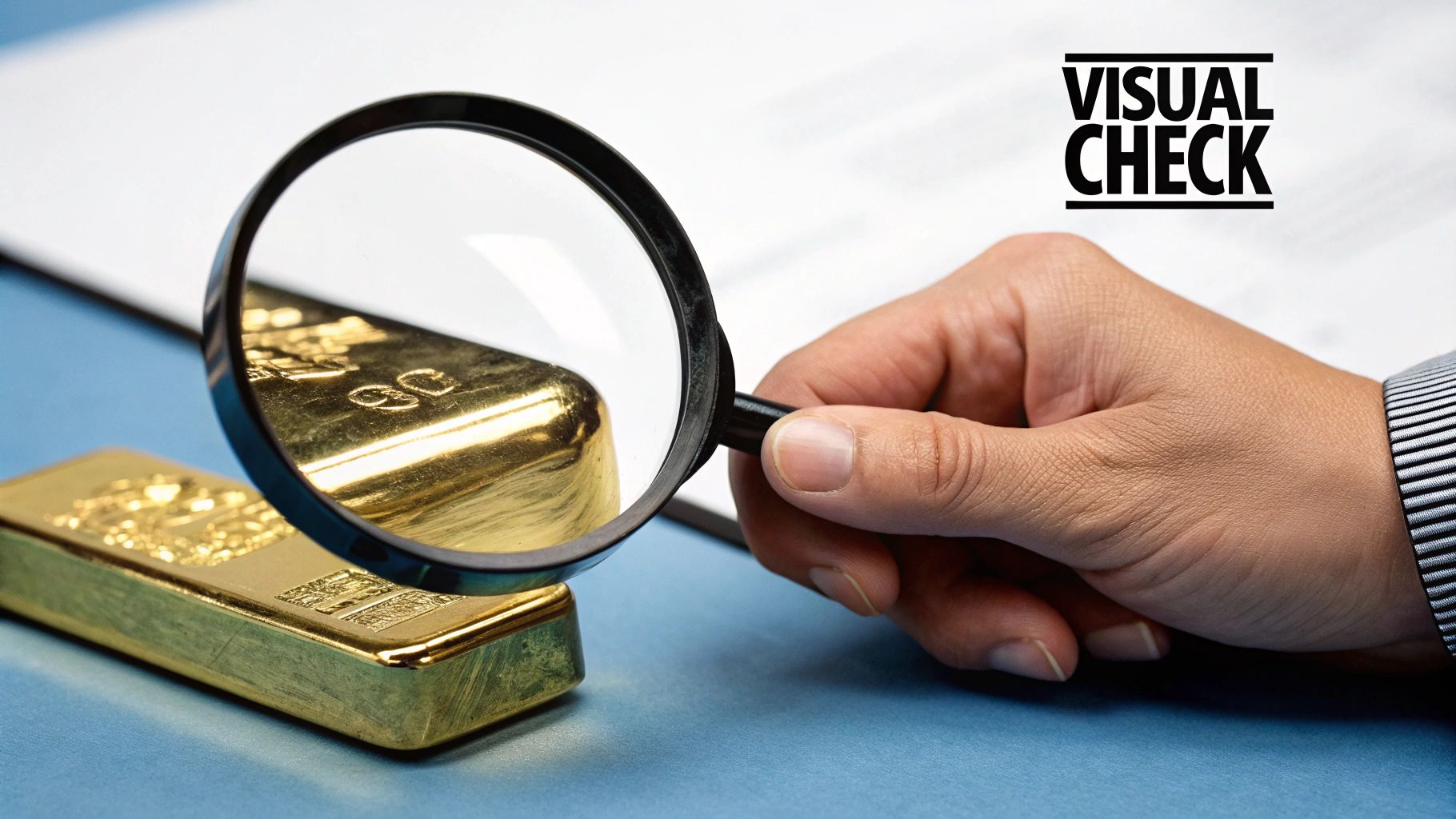 Woman inspecting a ring with a magnifying glass
